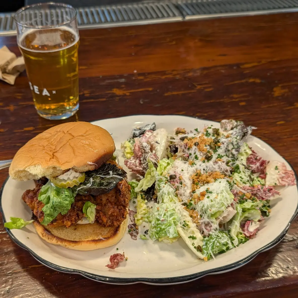 Spicy Chicken Sandwich and Salad
