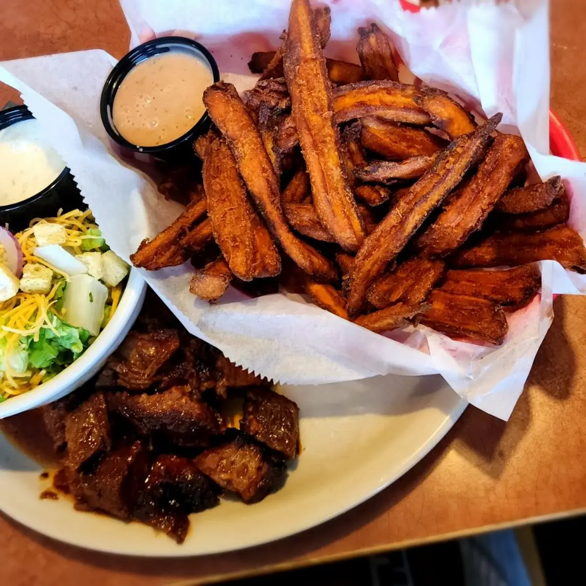 Burnt Ends with Sweet Potato Fries