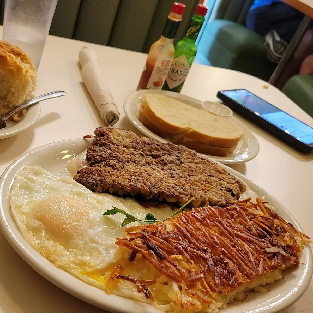 Chicken Fried Steak and Eggs and Hash Browns
