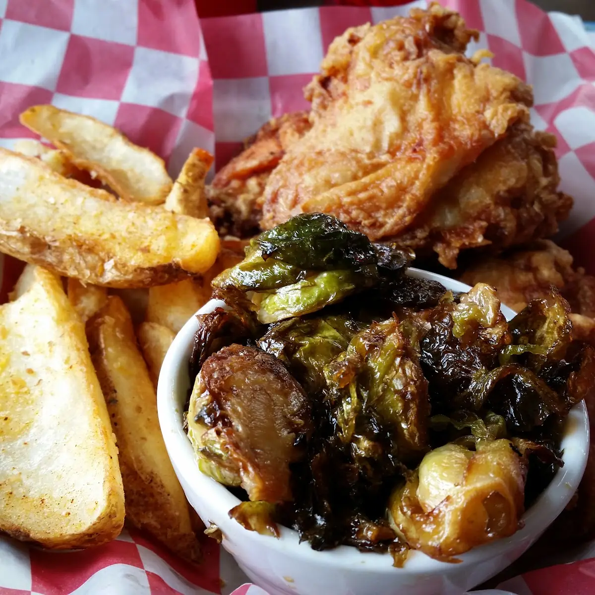 Fried Chicken with Roasted Brussel Sprouts