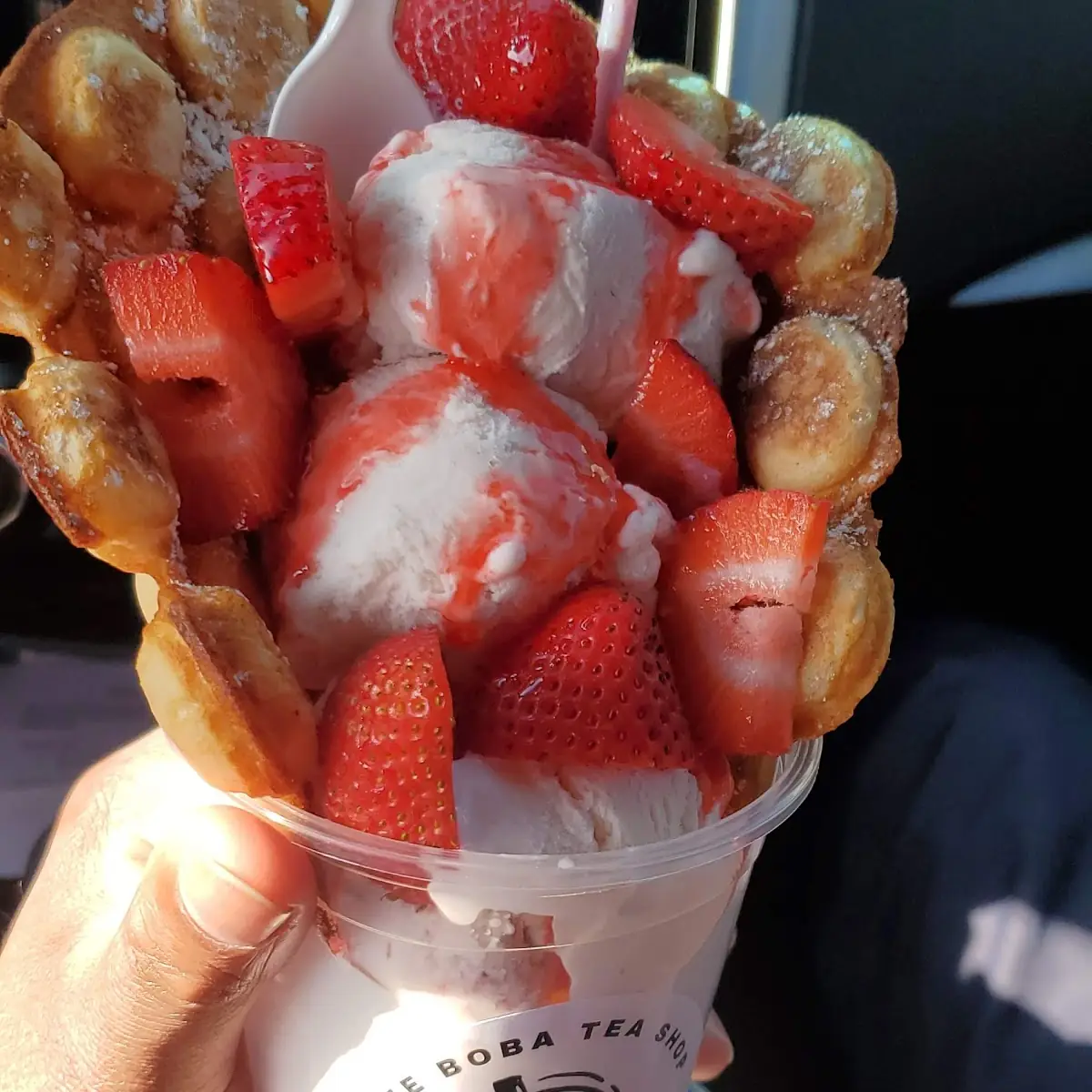 Strawberry Bubble Waffle with Strawberry Ice Cream