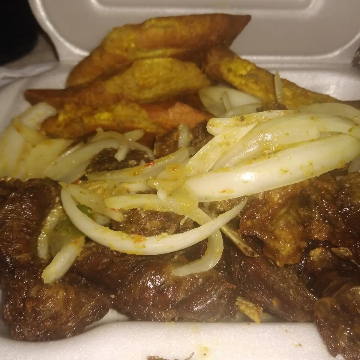 Fried Goat with Plantains