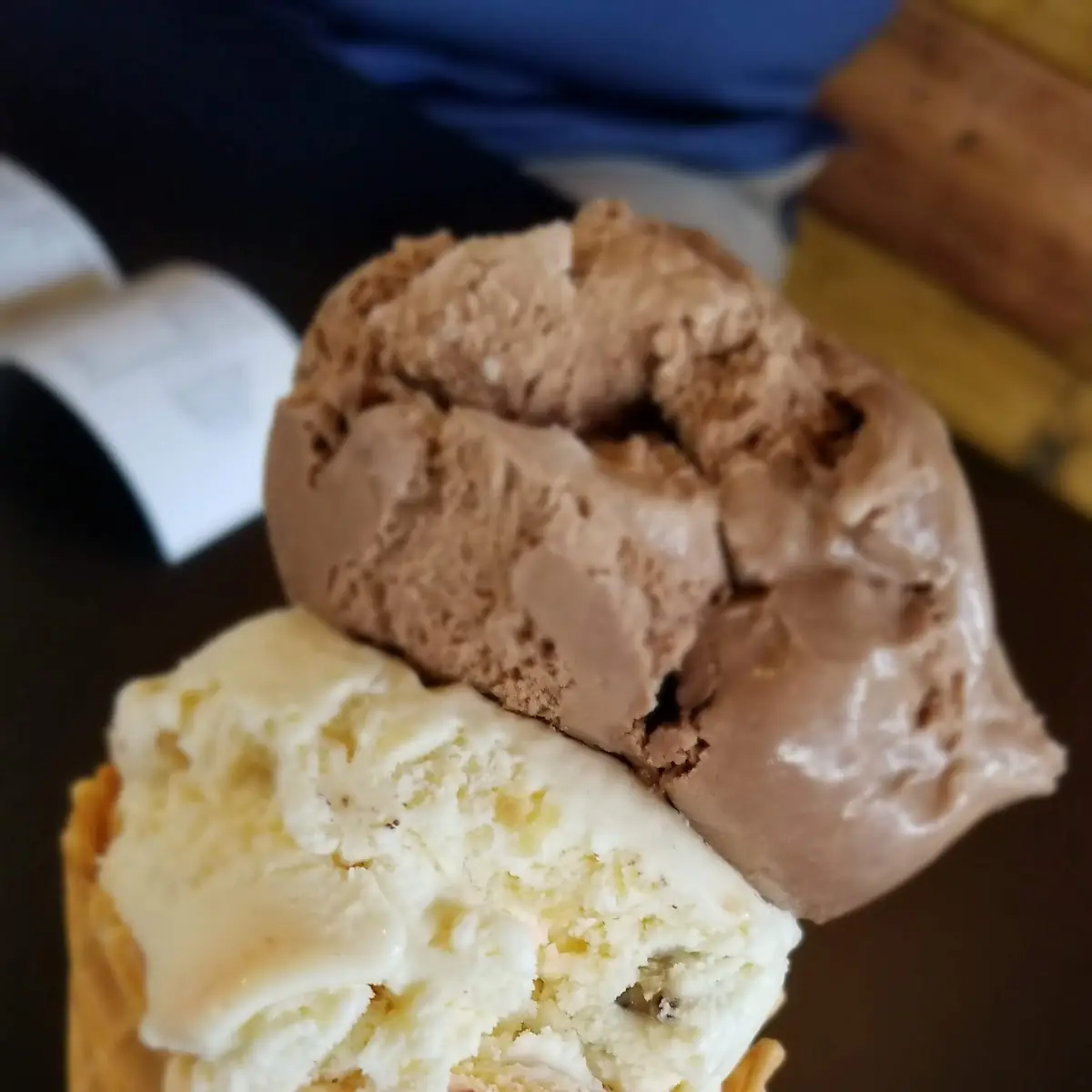 Cookie Dough and Chocolate Waffle Cone