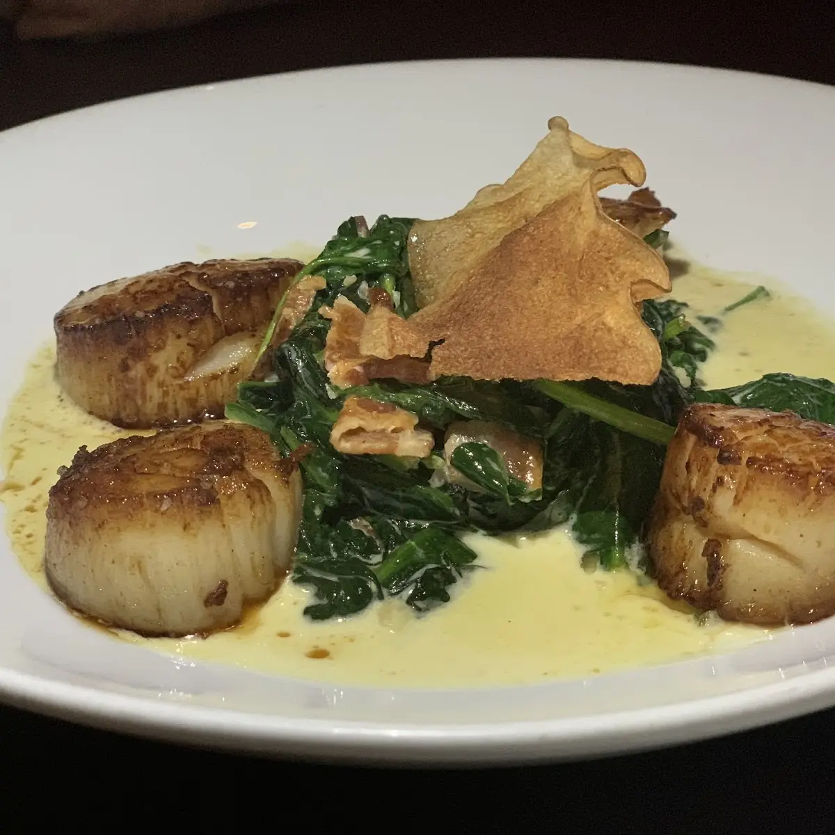 Pan Seared Sea Scallops Sauteed Baby Spinach