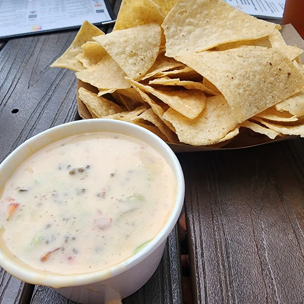 Queso & Chips with Avocado Cream & Pico V Add Ground Beef 1 45 Beef or Chicken Fajita 3 00