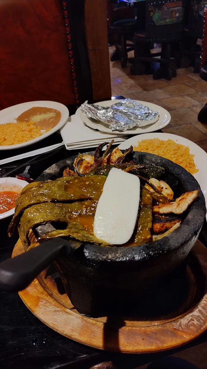 Molcajete Includes Beef Grilled Chicken Shrimp Nopal Cheese Rice and Beans Ideal for 2 People