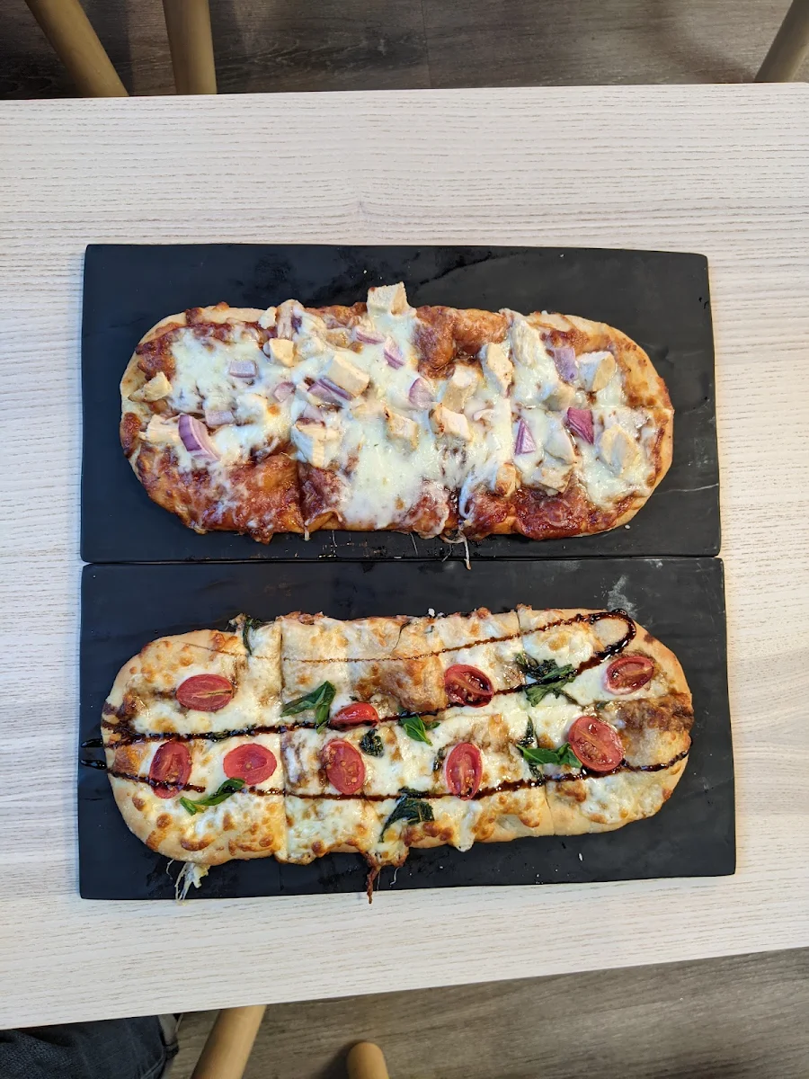 BBQ Chicken Flatbread and Tomato Basil Balsamic Flatbread