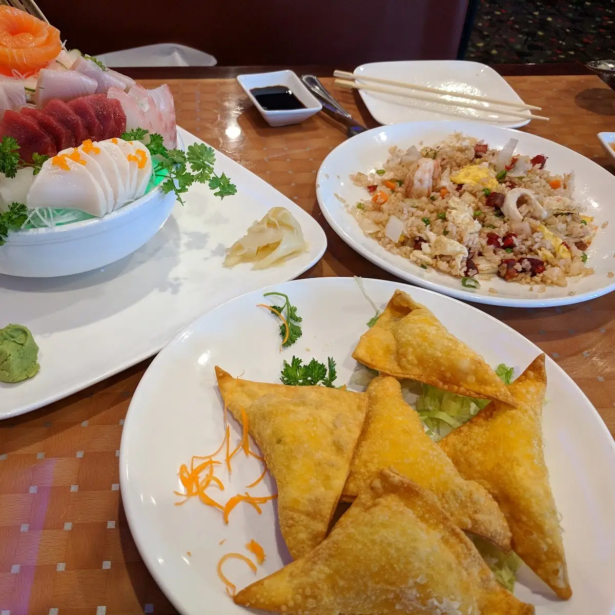 Sashimi Combo Crab Rangoon House Rice