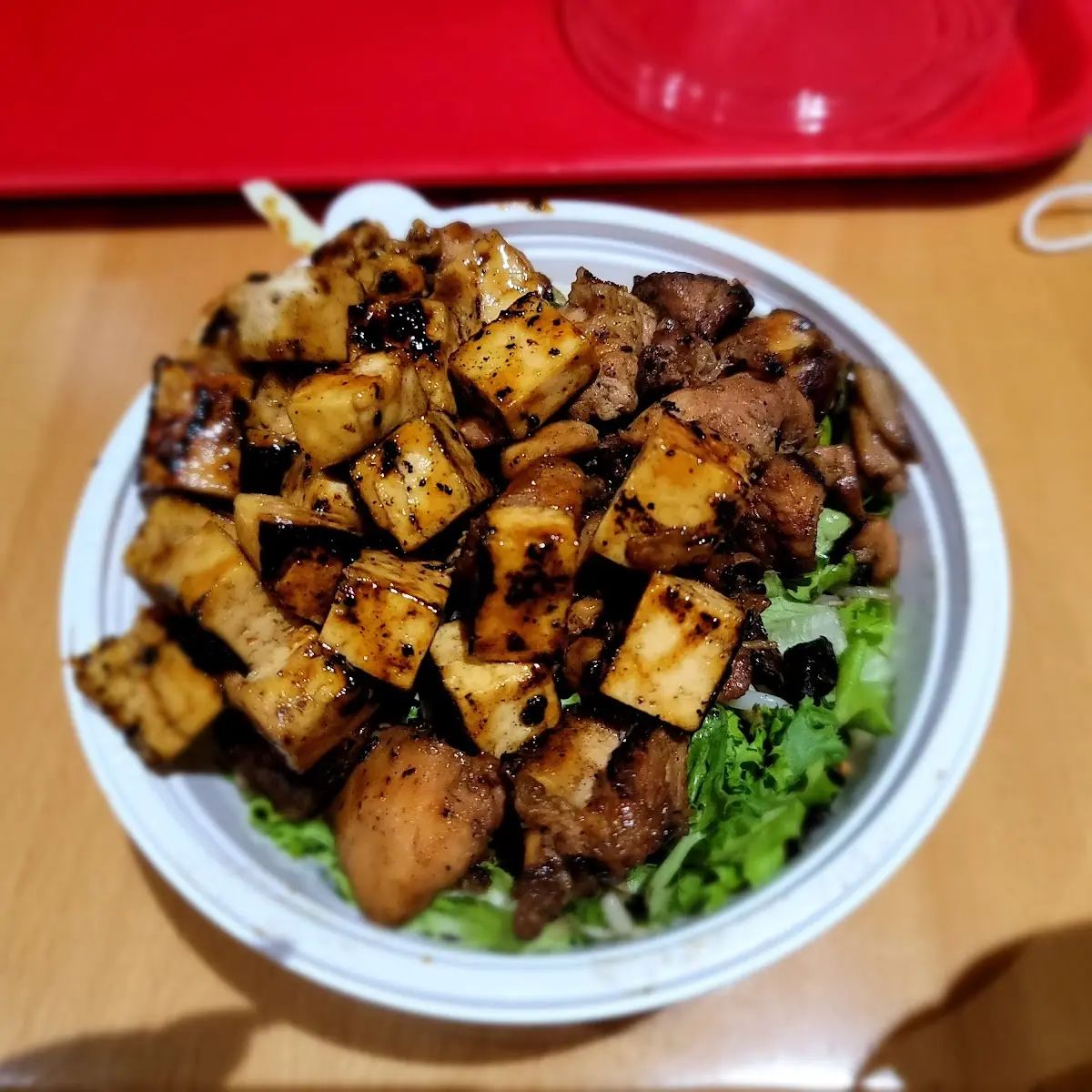 Spring and Spinach Salad Half Chicken Half Tofu Bowl
