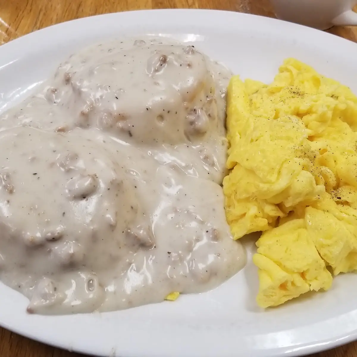 Biscuits & Sausage Gravy with 2 Scrambled Eggs