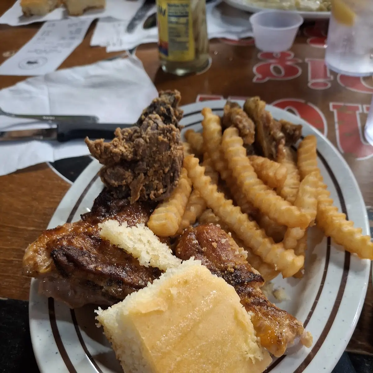 Cornbread Backed Chicken w Fries