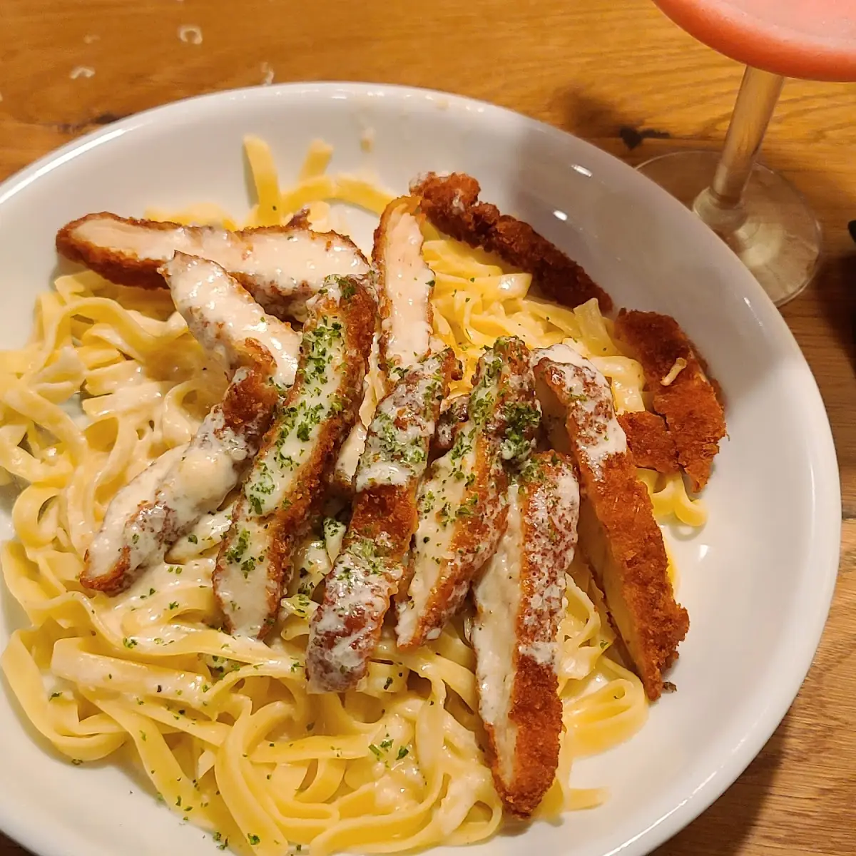 Fettuccine Alfredo with Chicken Fingers