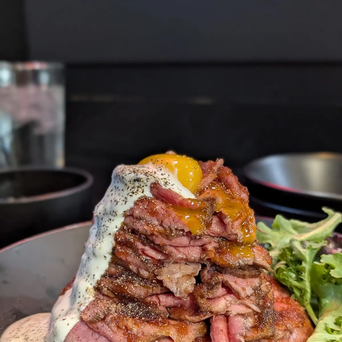 Roast Beef Donburi with Egg Yolk