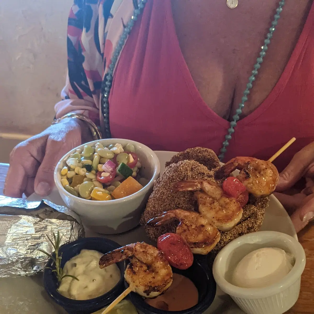 Fried Catfish and Shrimp Skewer Added