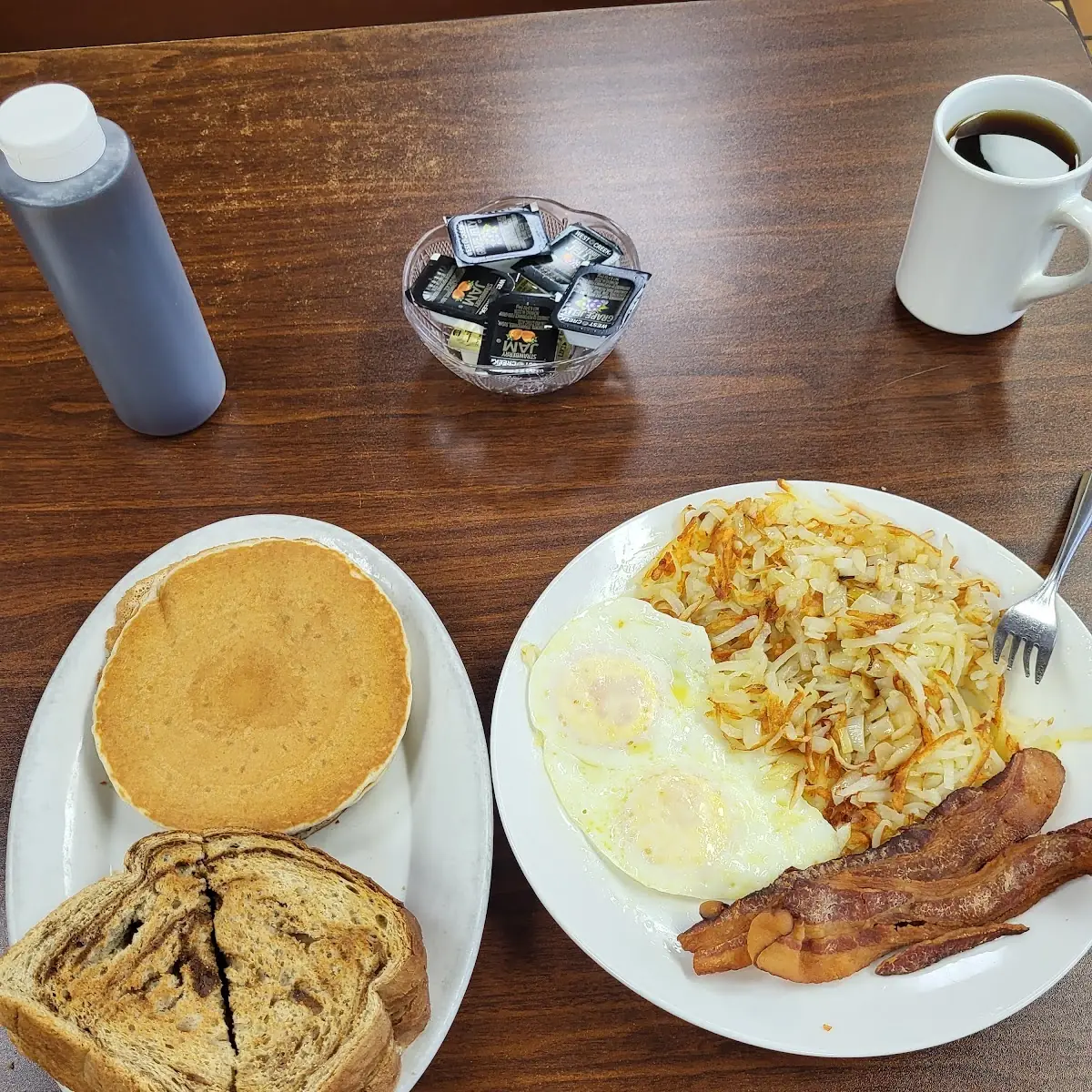 Two Eggs Two Pancakes Bacon or Sausage