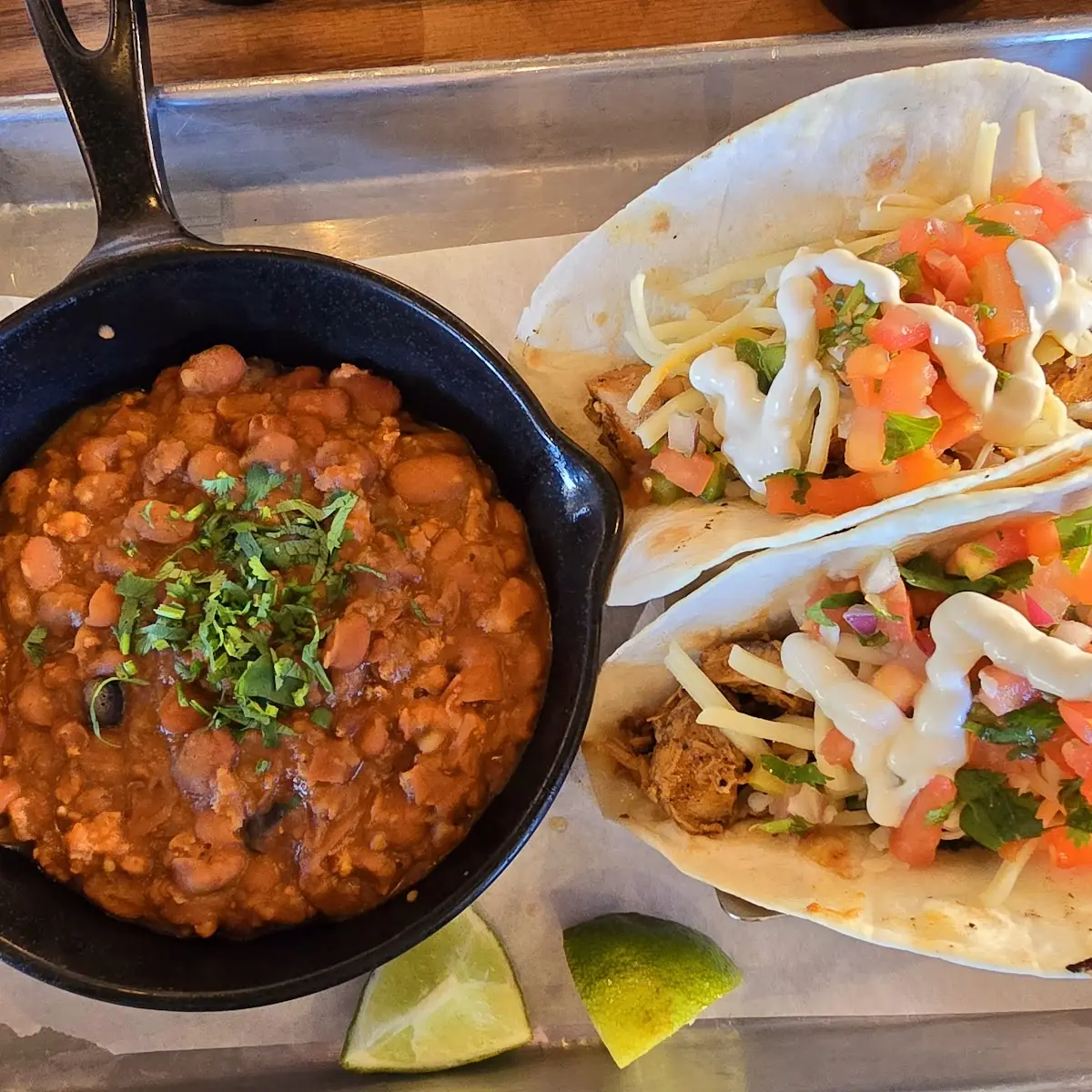 Charro Beans and Chicken Tacos