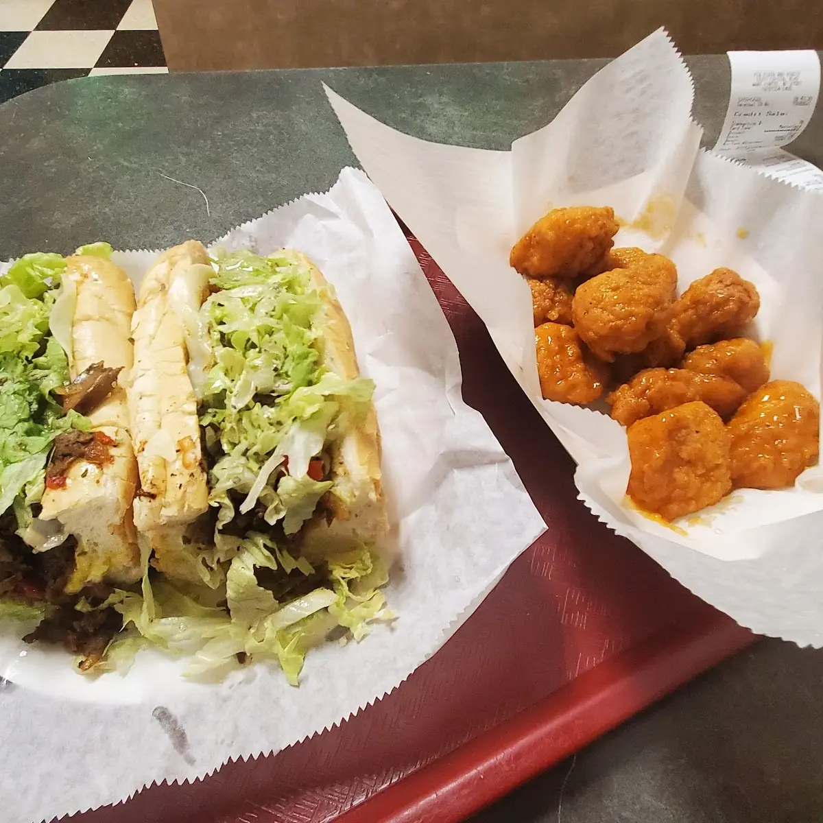 Philly Cheese Steak Sub and Boneless Wings