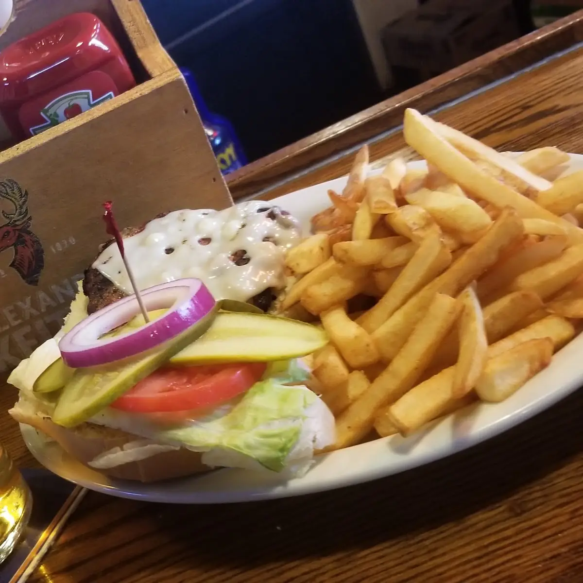Burger and Fries with Cheese, Clancy's Restaurant and Bar