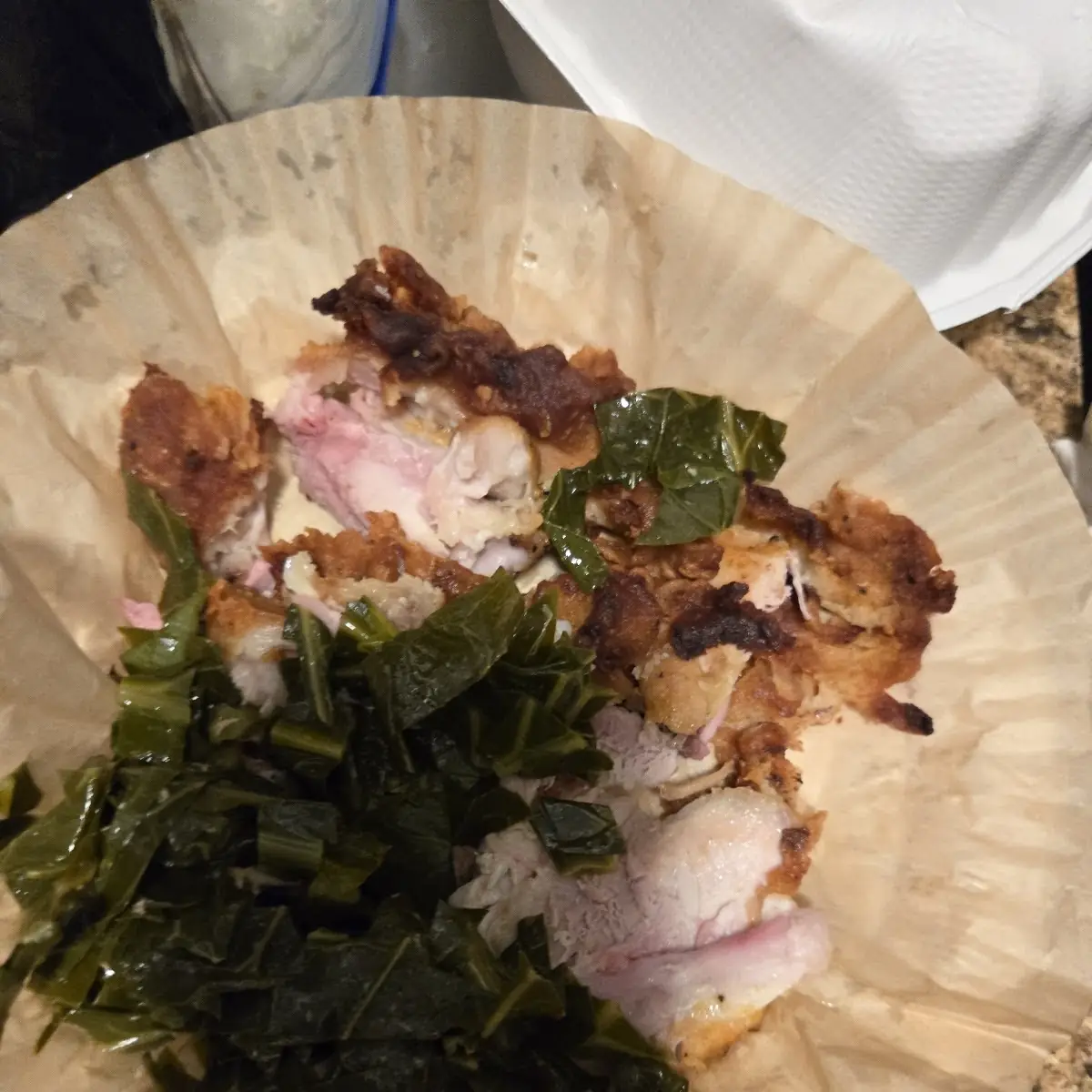 Fried Chicken Collard Greens & Macaroni Cheese