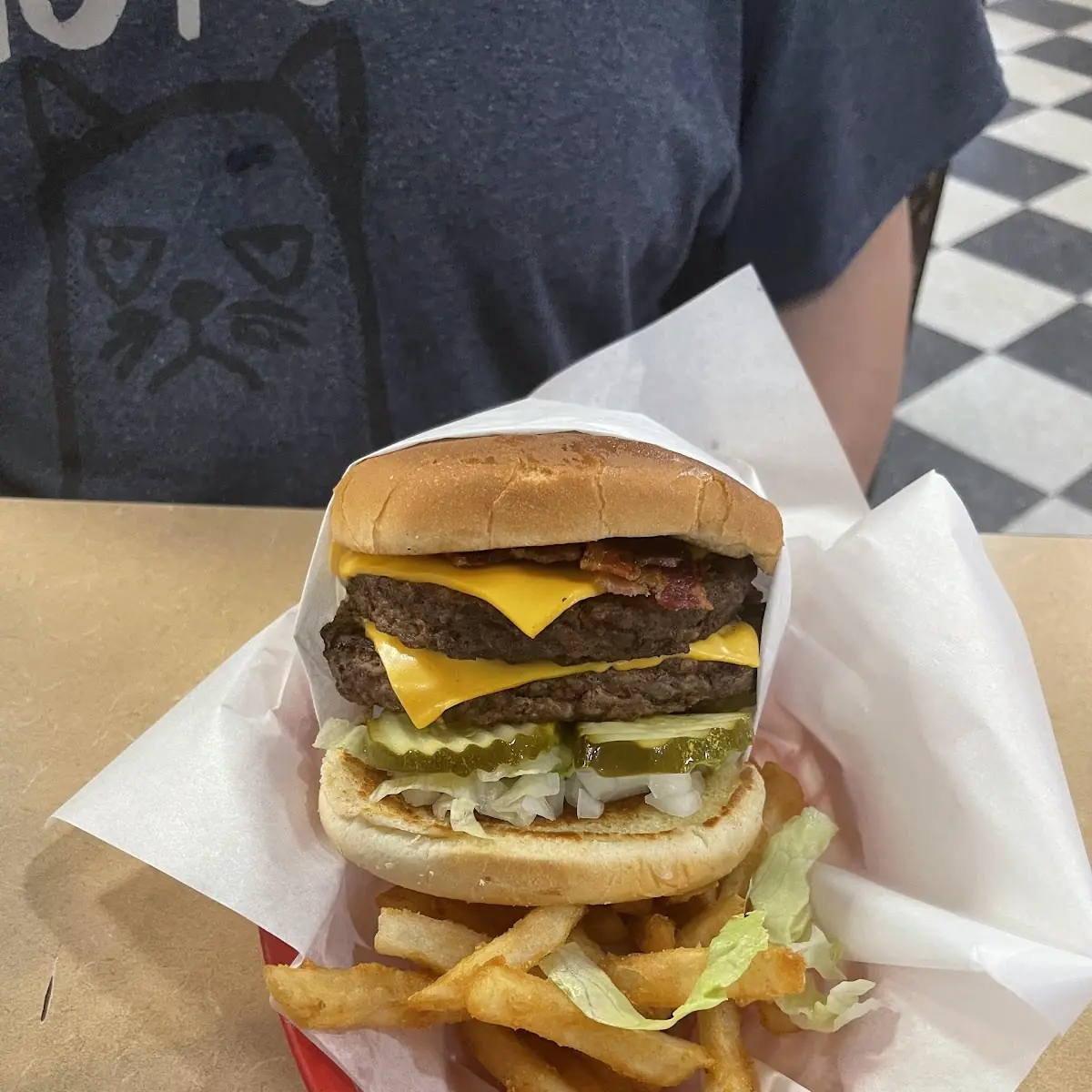 Double Cheeseburger with Bacon and Fries