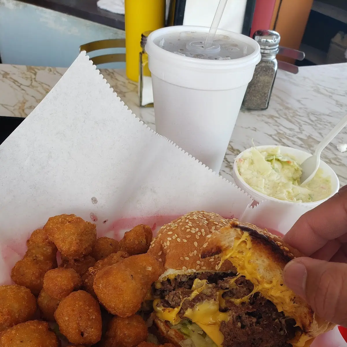 Cheese Burger and Fried Mushrooms