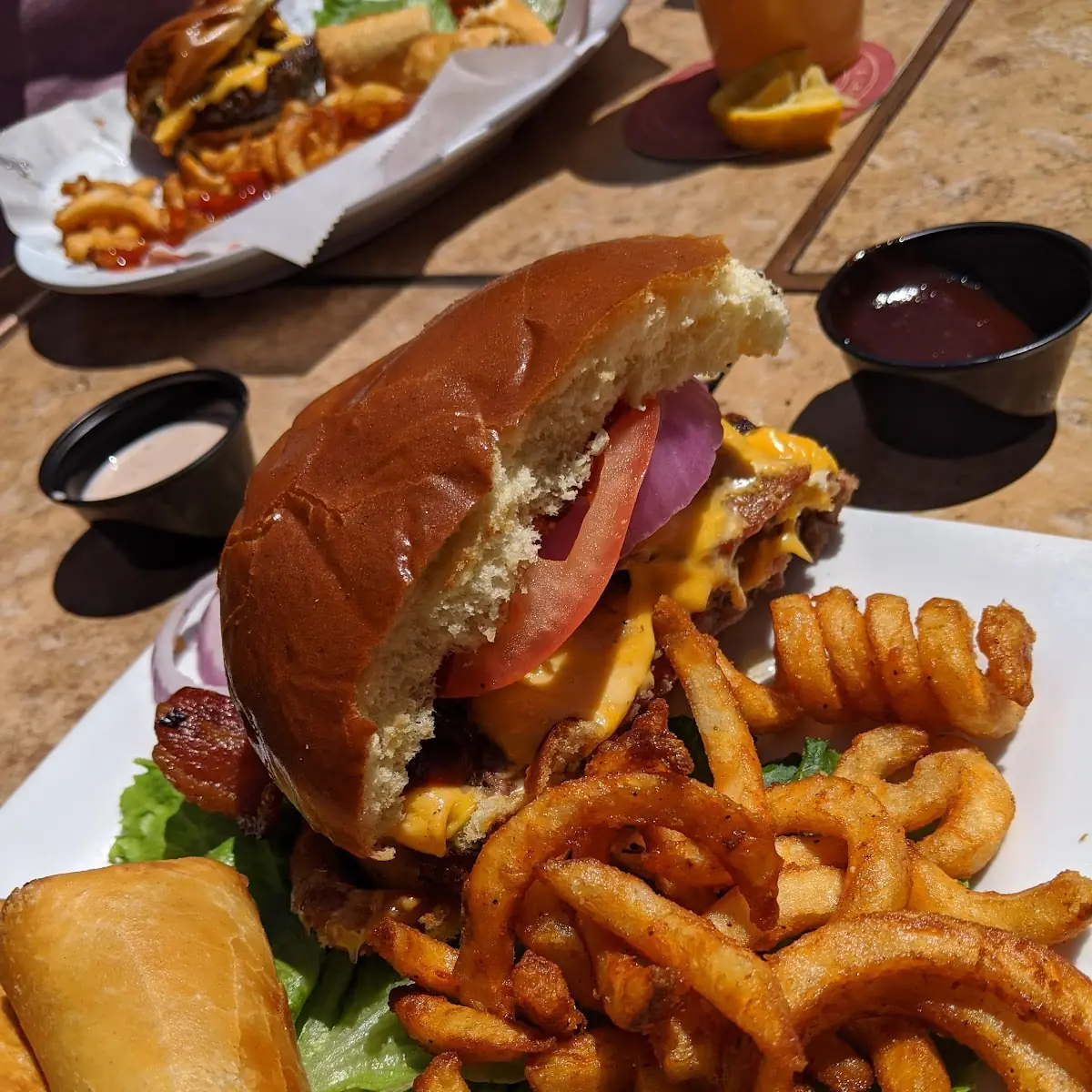 Cowboy Burger and Southwest Egg Rolls