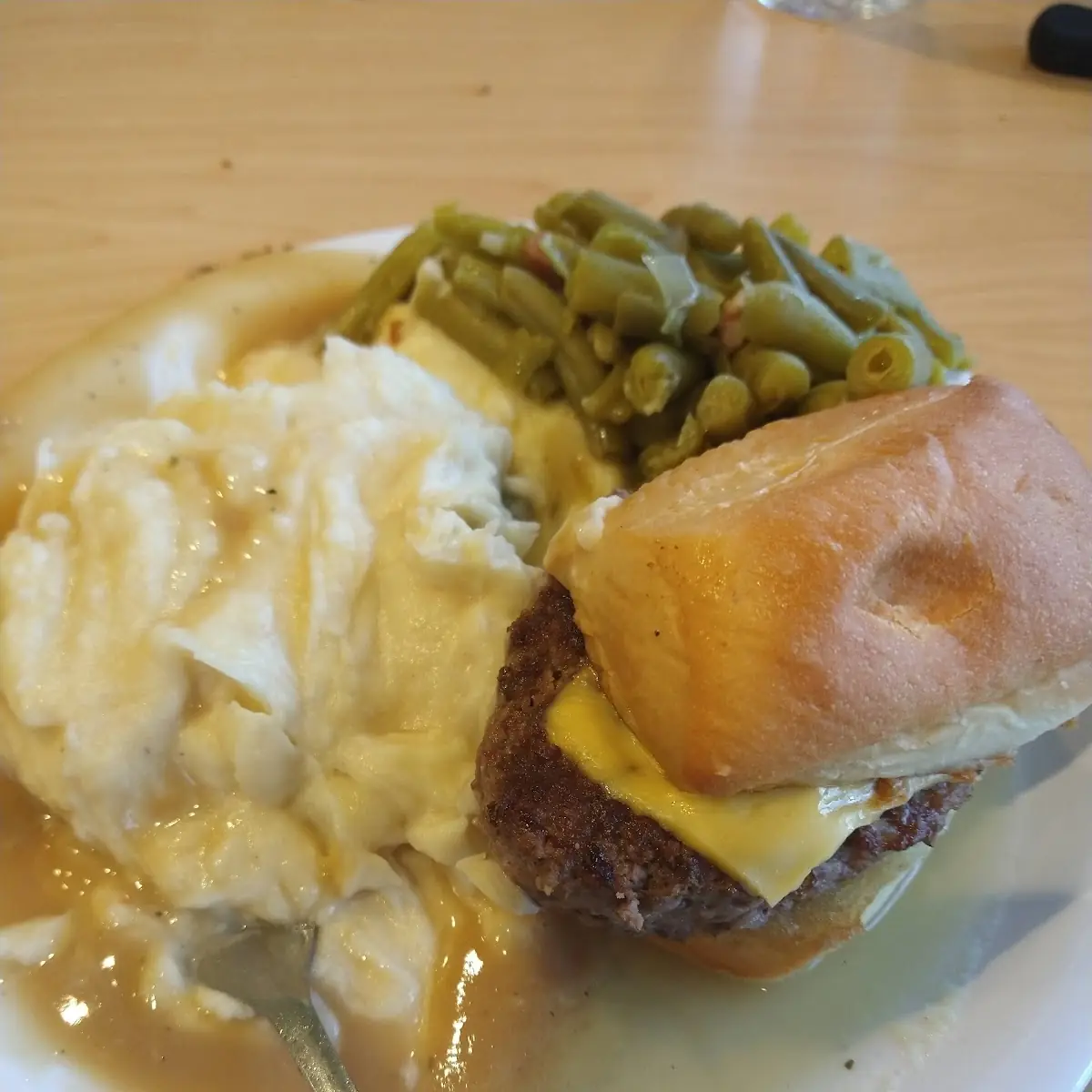 Mashed Potatoes with Gravy Green Beans Burger