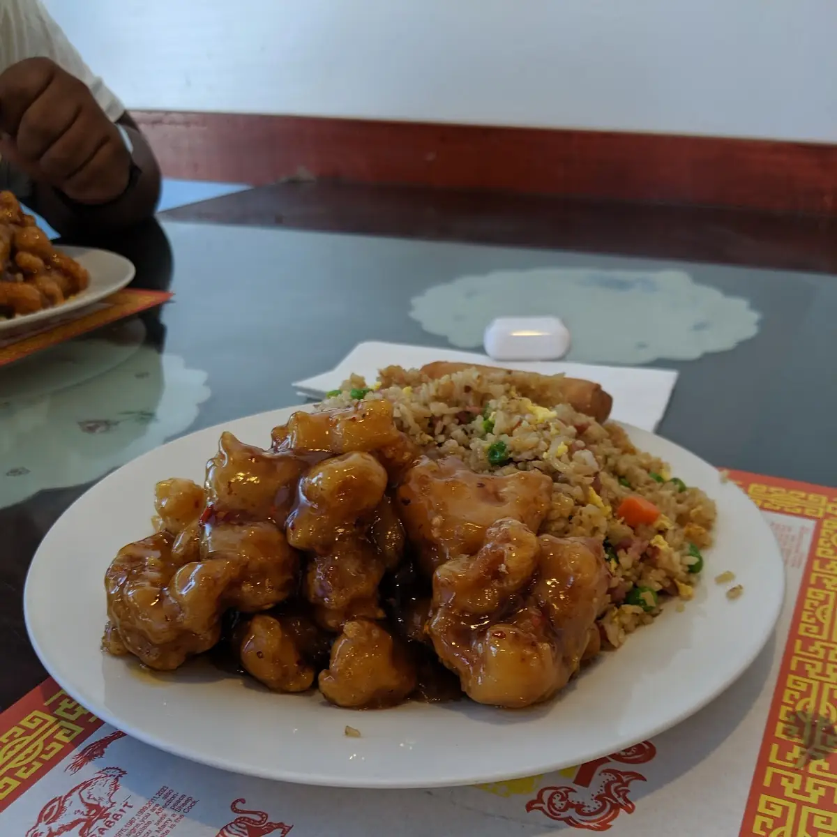 Orange Chicken with Fried Rice and Egg Roll