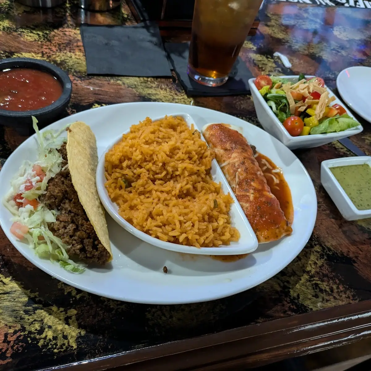 Beef Burrito Hard Taco Rice and Beans