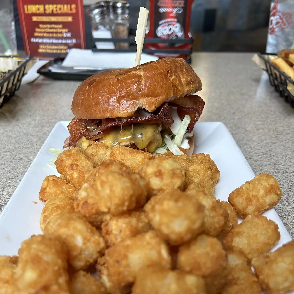 Chicken Bacon Ranch Burger with Tots