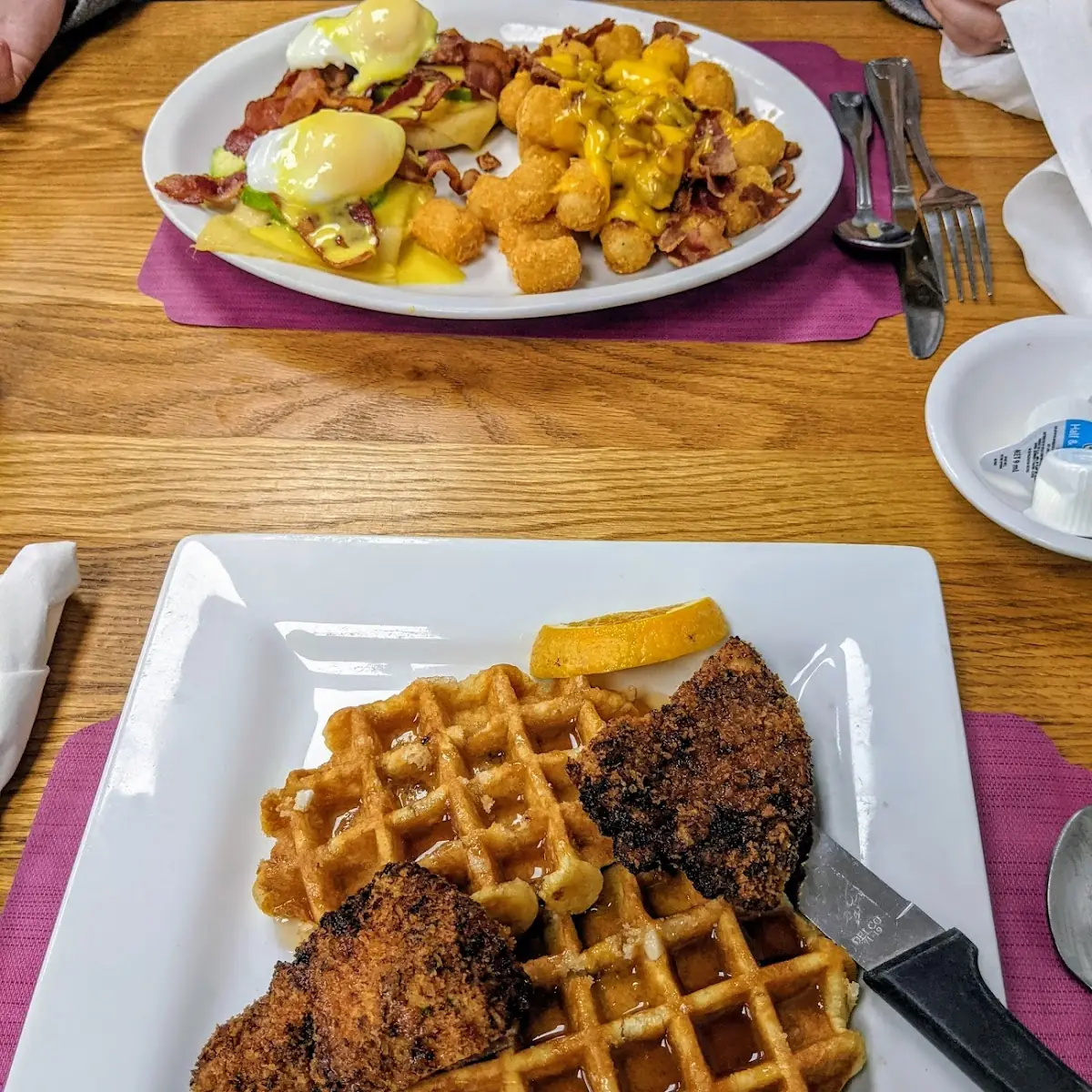 Chicken and Waffle and Bacon Avocado Benedict