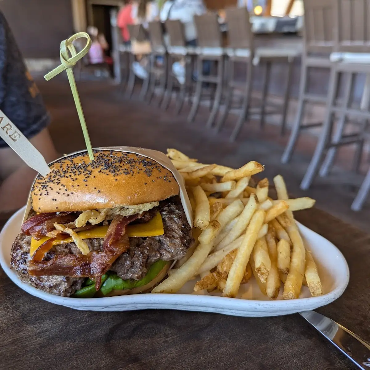 Bison Cheeseburger and Fries