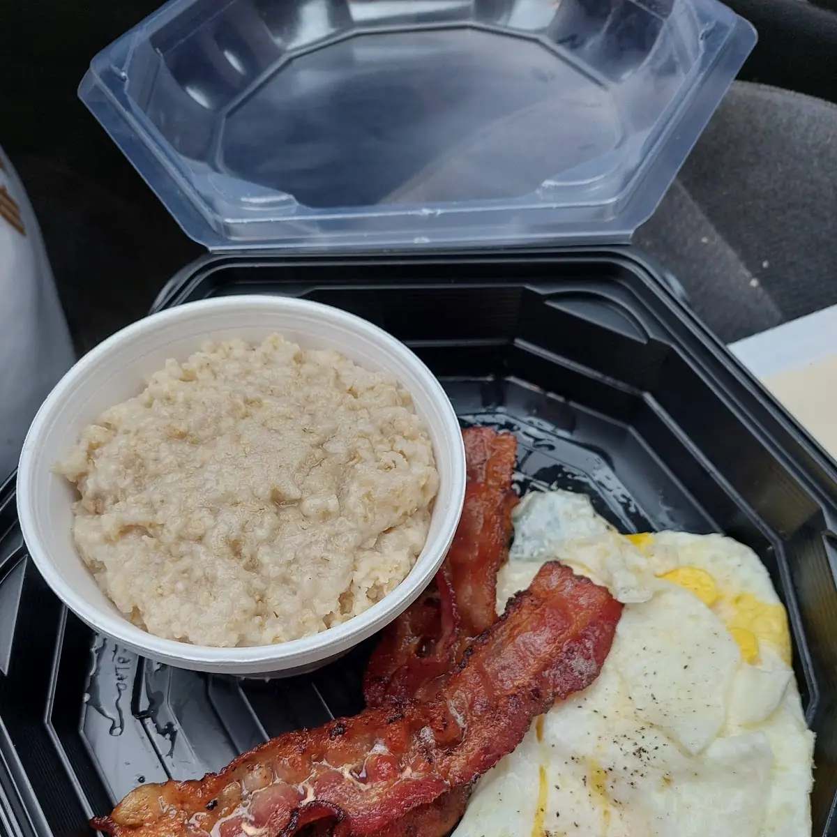 Eggs over Hard Bacon and Oatmeal