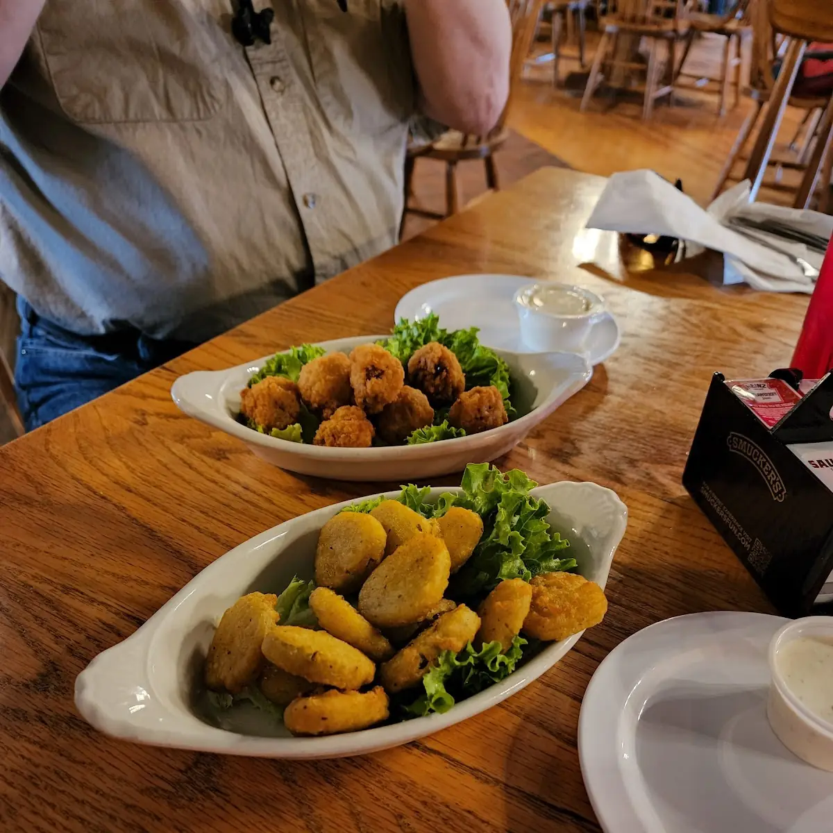 Appetizers Fried Pickles and Fried Mushrooms
