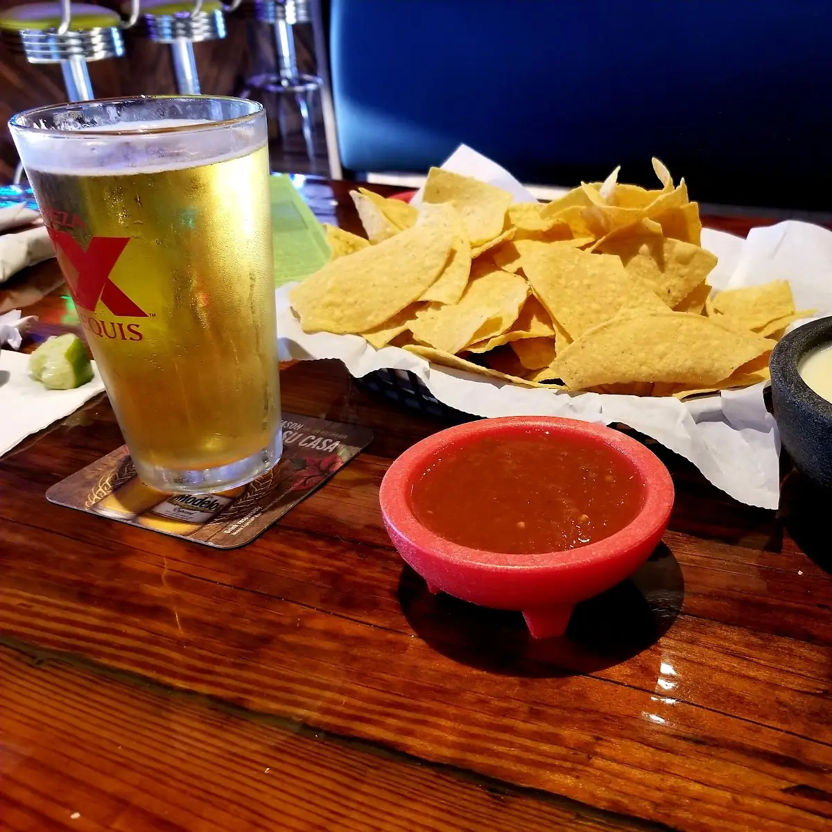 Chips Salsa and Queso Dip