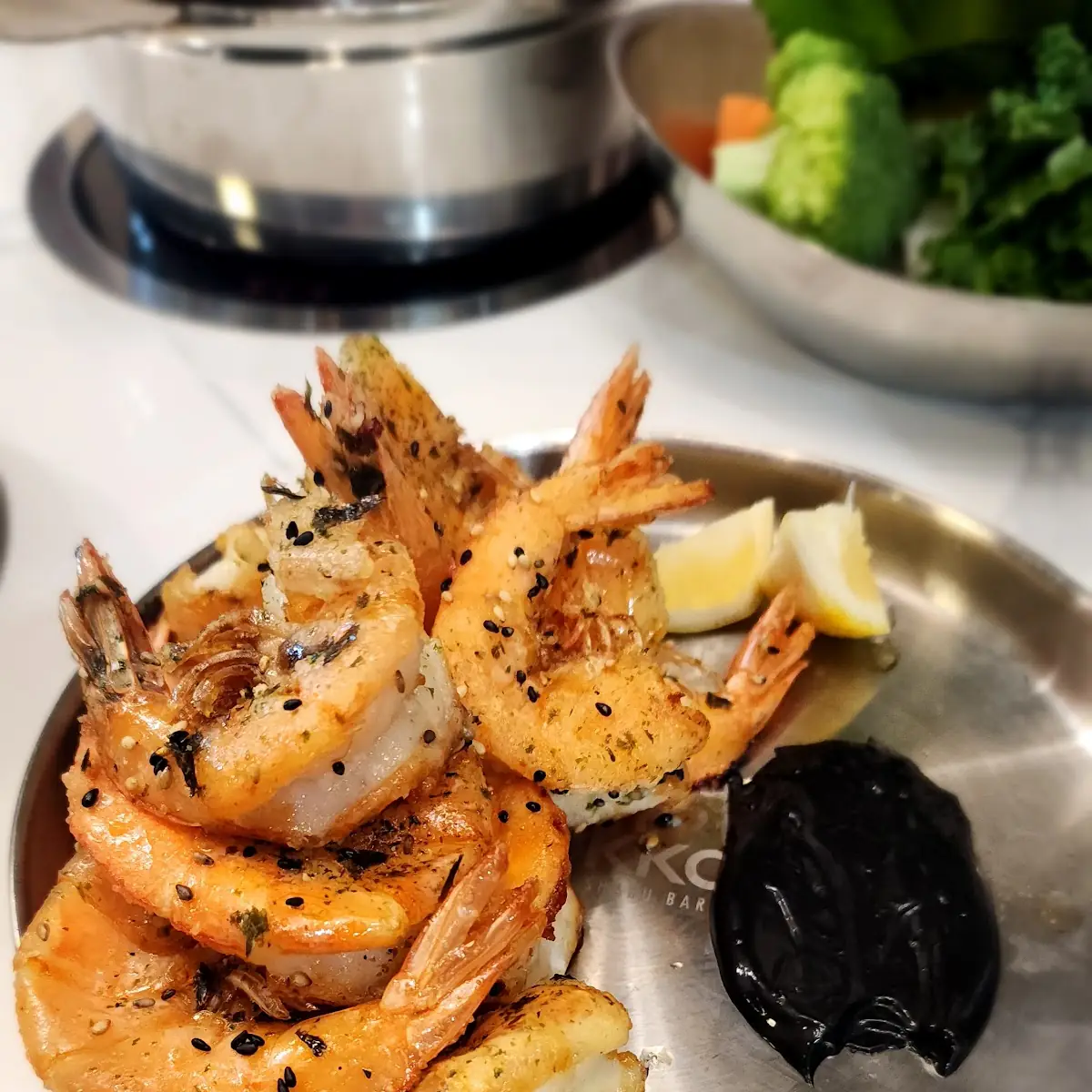 Garlic Shrimp with Squid Ink Mayo
