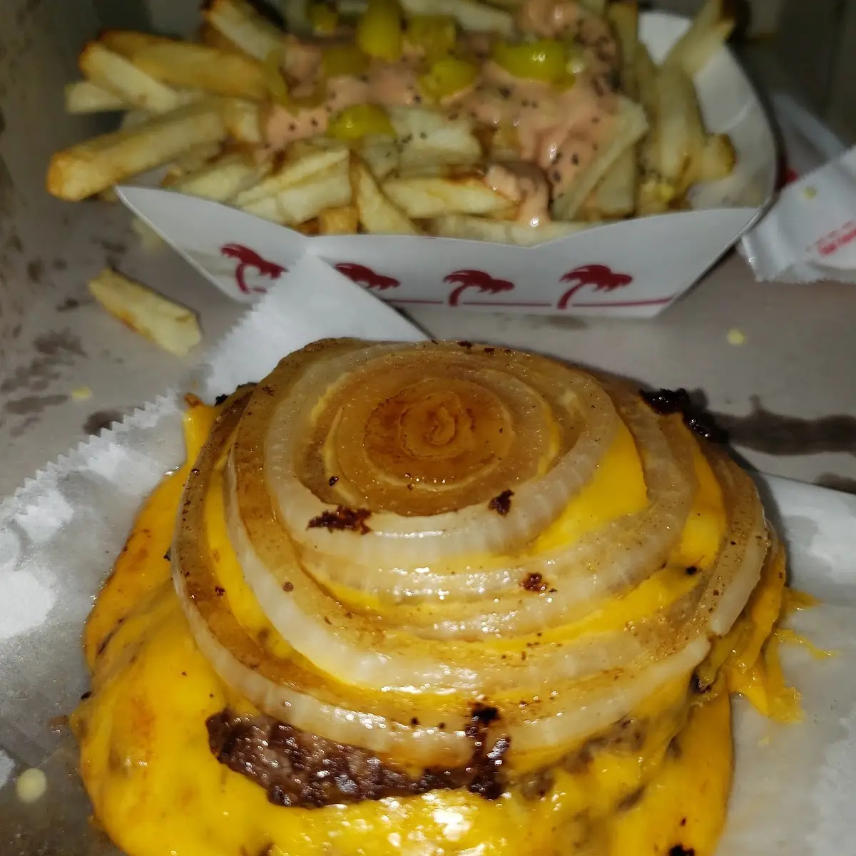 Flying Dutchman with Whole Grilled Onions Top and Bottom