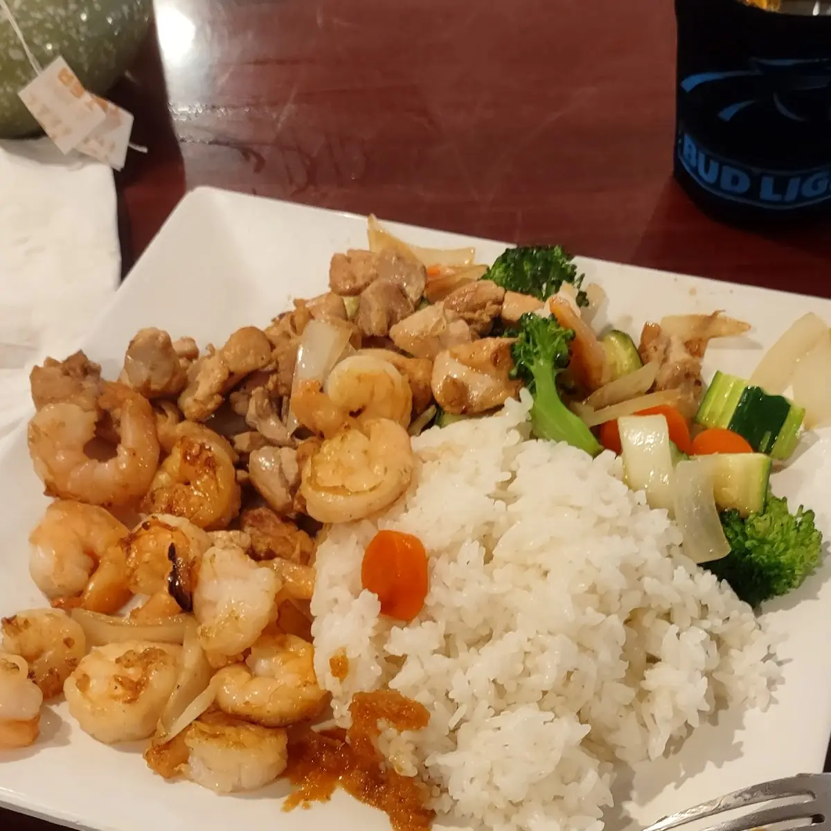 Chicken Shrimp Steamed Vegetables over Rice