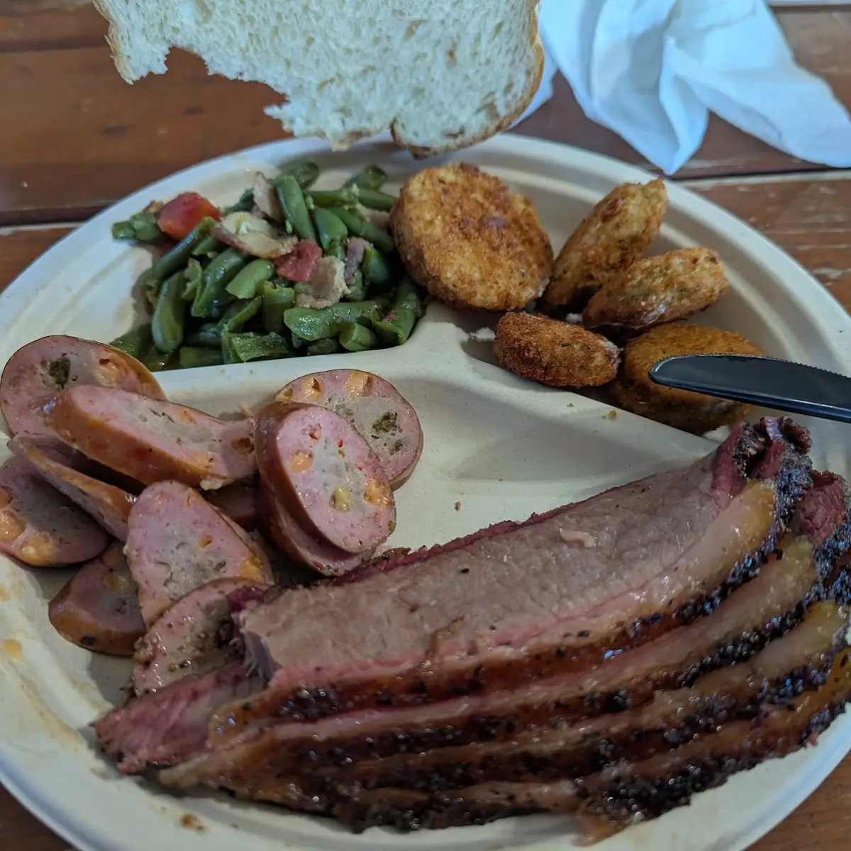 Two Meat Plate with Green Beans and Fried Zucchini