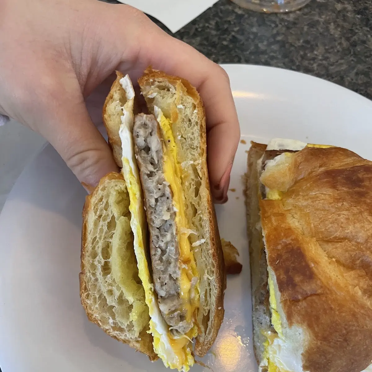 Sausage Egg Cheddar Cheese Croissant Sandwich
