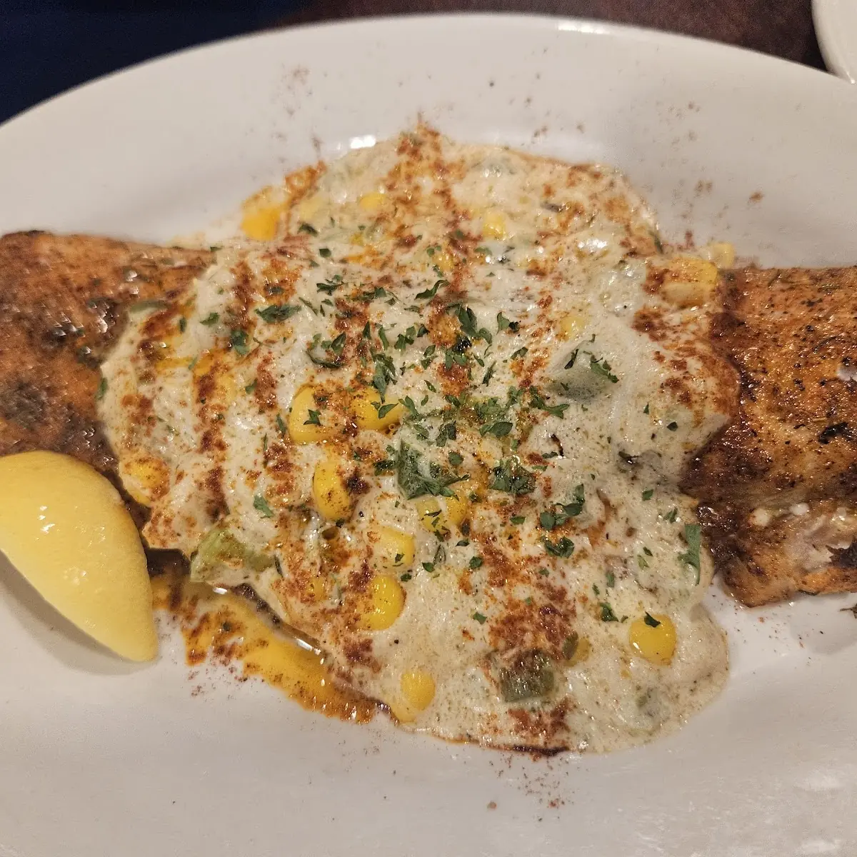Crab Corn Bisque on Top of Fish
