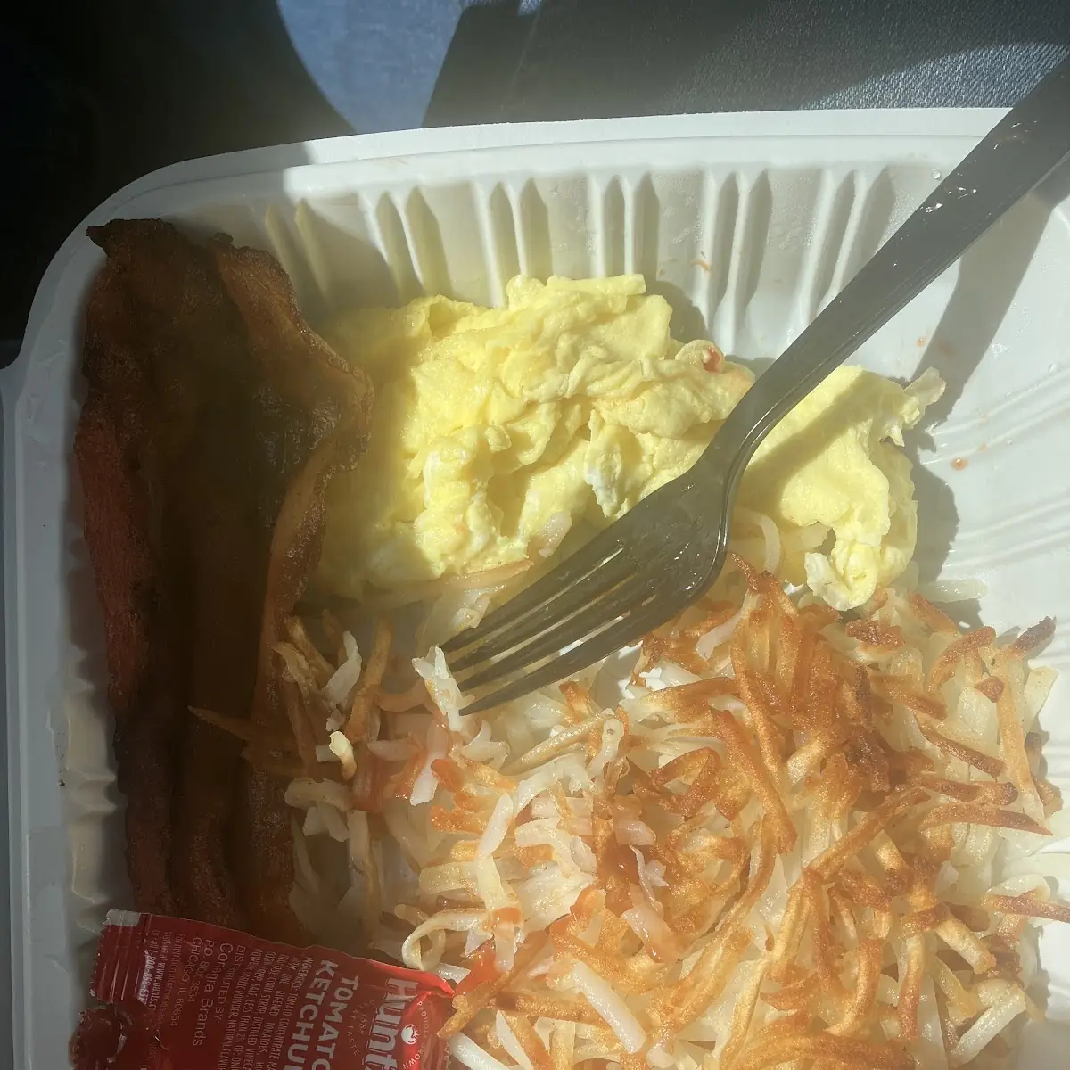 Scrambled Eggs Hashbrowns and Bacon