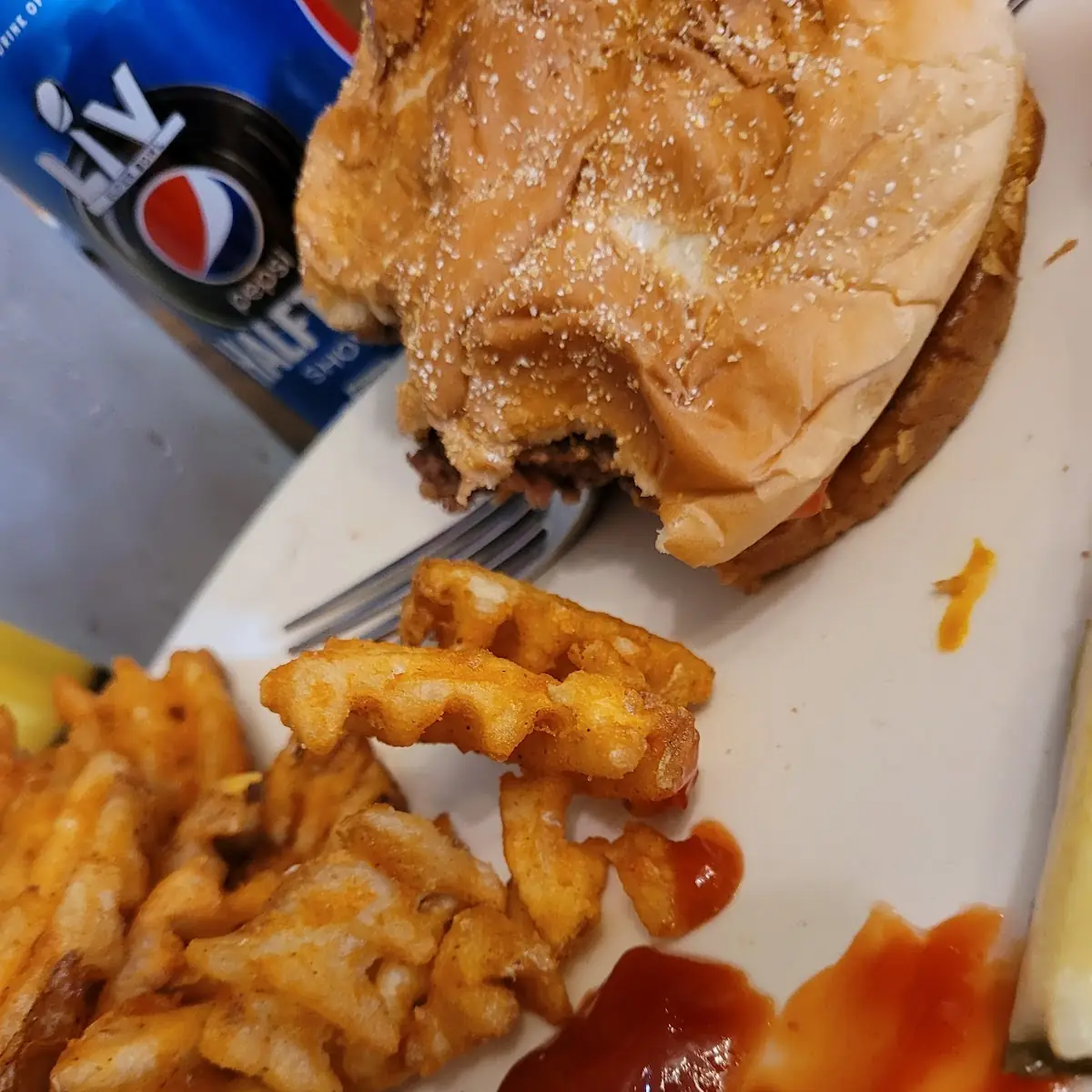 Cheeseburger and Waffle Fries