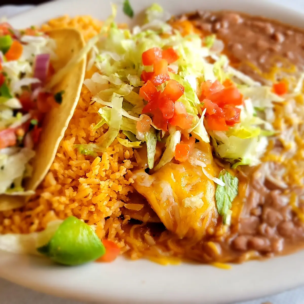 Combination Plate 2 Enchilada Taco Beans and Rice