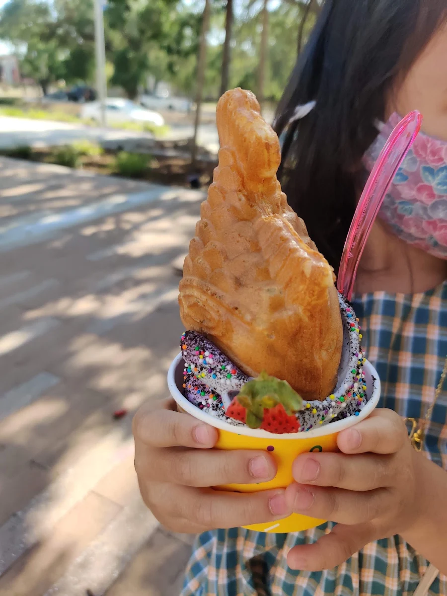 Ah-Boong Upside Down with Black Sesame and Ube Soft Serve