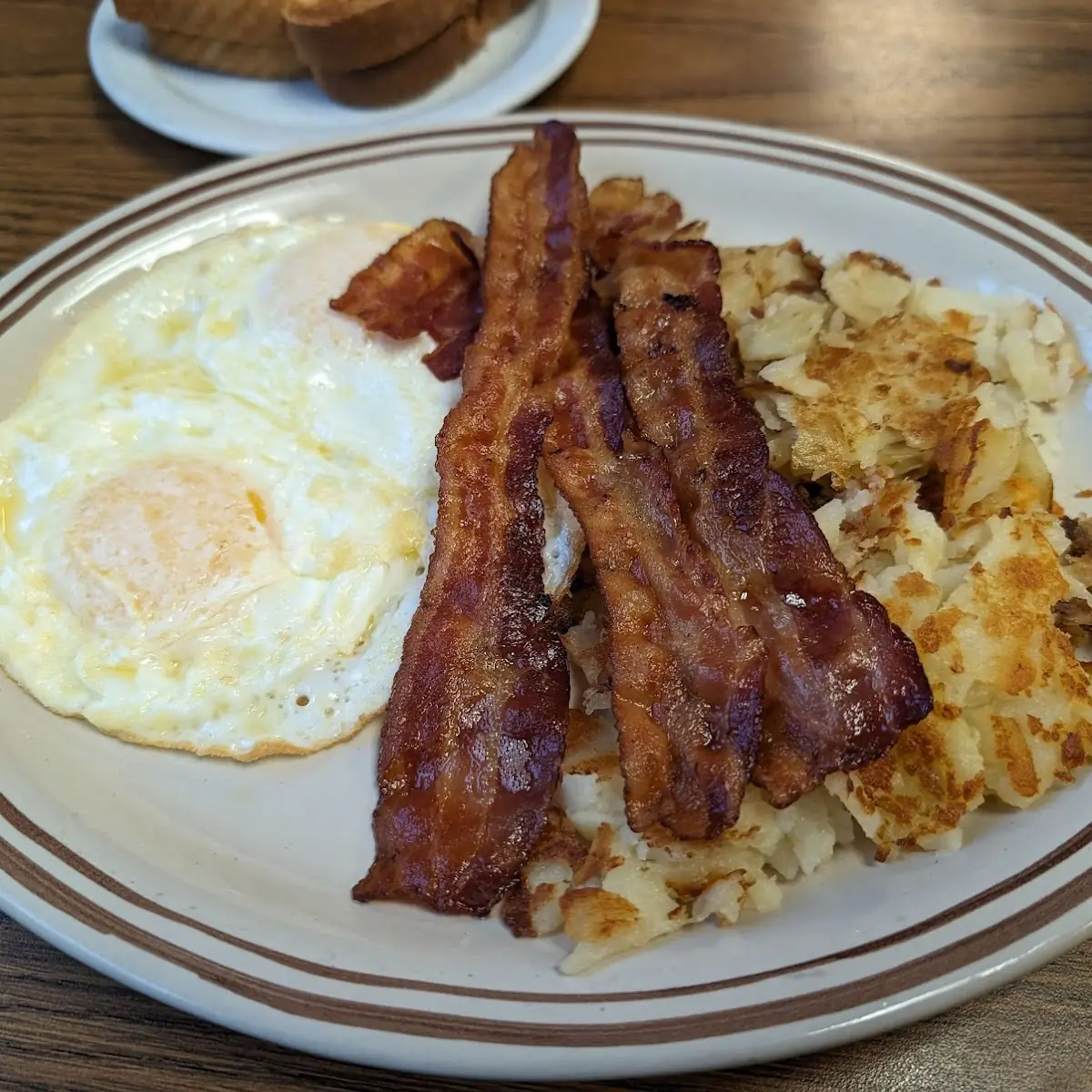 Two Eggs over Easy with Bacon and Hash Browns