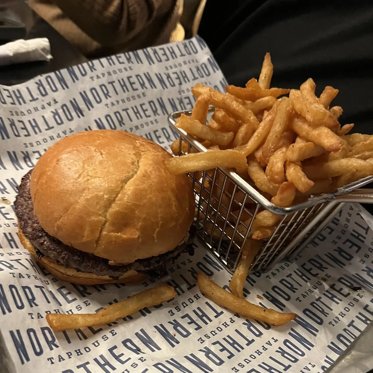 Cheese Curd Burger and Fries