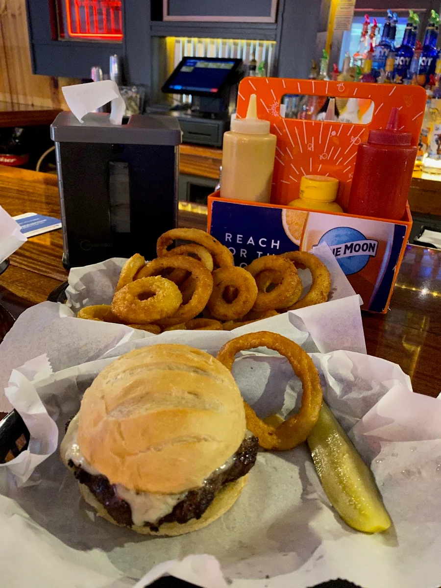 Burger and Onion Rings