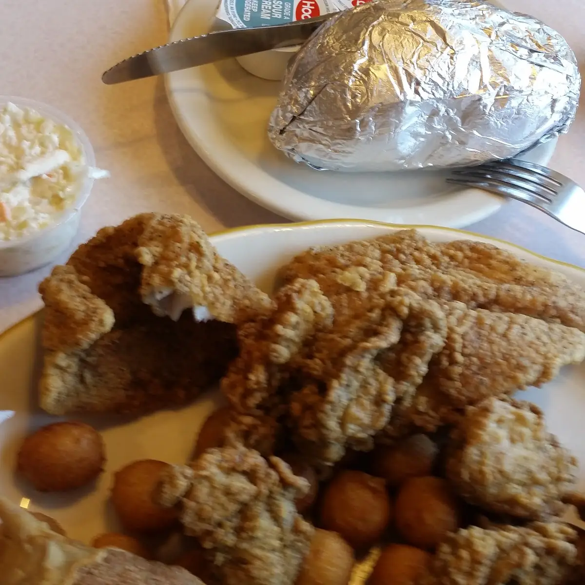 Catfish Oysters and Devil Crab Cakes