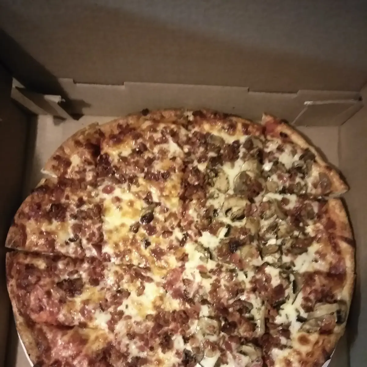 Half Bacon Half Mushroom Pizza